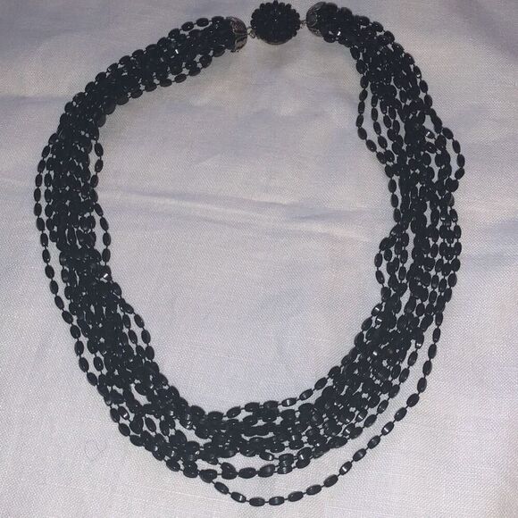 Vintage MCM Whimsigoth Black Beaded Multi Strand Necklace 25” - Picture 15 of 16